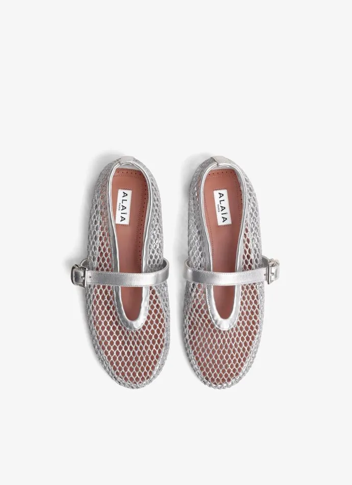 Alaa La Ballerine BALLET FLATS IN LAMINATED FISHNET Silver 8211 Women Alaa La Ballerine BALLET FLATS IN LAMINATED FISHNET Silver 8211 Women