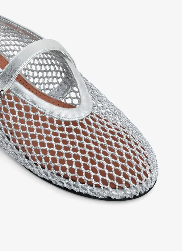Alaa La Ballerine BALLET FLATS IN LAMINATED FISHNET Silver 8211 Women Alaa La Ballerine BALLET FLATS IN LAMINATED FISHNET Silver 8211 Women