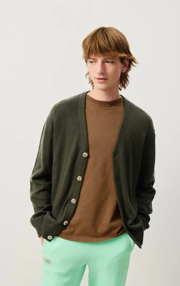 American Vintage Jumpers and Cardigans Men Cardigan Falyday Seaweed Black Melange
