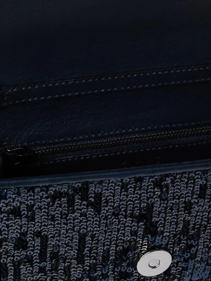 Anouk Mini Clutch In Sequins With Leather Trim Denim Met Women Akris Crossbody Bags