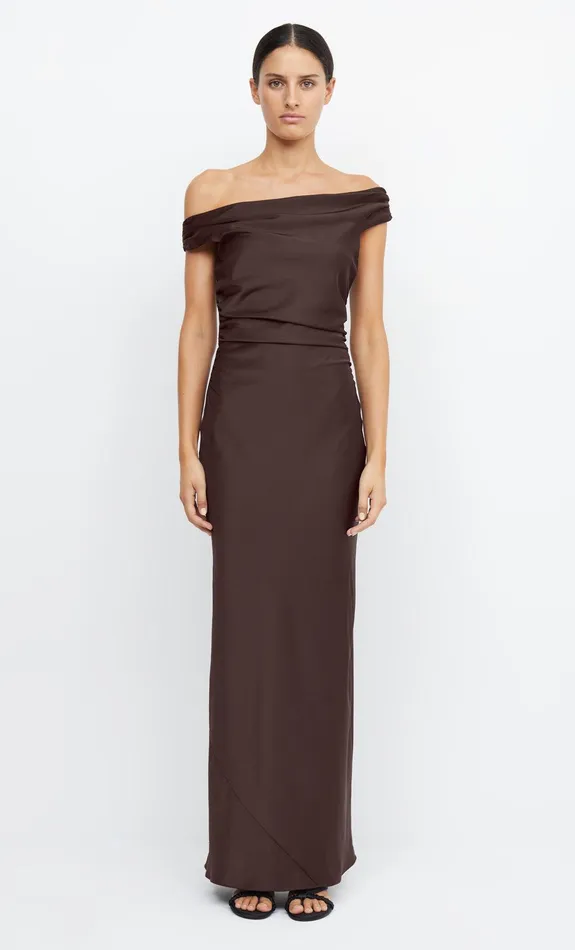Bec Bridge Event Wear Dresses ETERNITY OFF SHOULDER MAXI Dark Chocolate 8211 Women