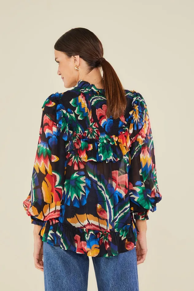 Black Chevron Forest Blouse Women Farm Rio Blouses