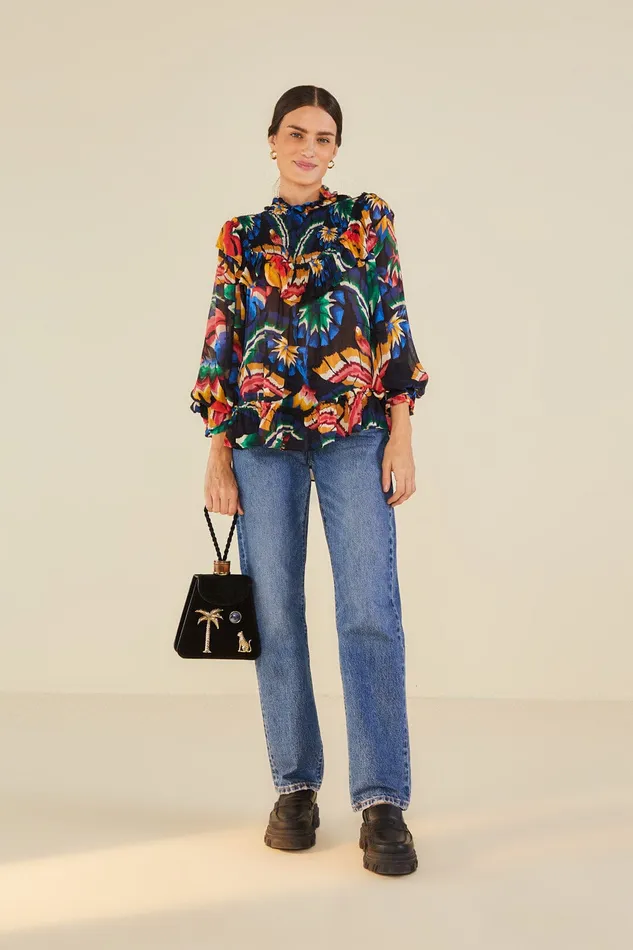 Black Chevron Forest Blouse Women Farm Rio Blouses