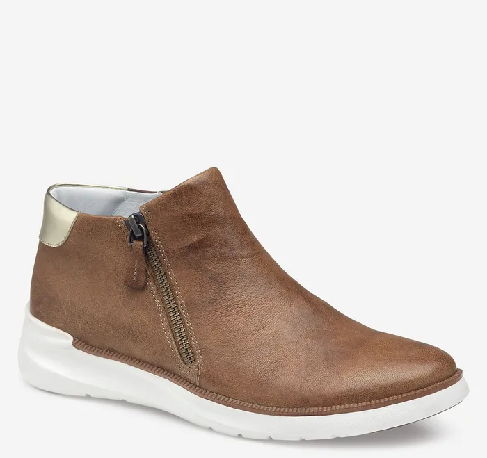 Boots and Booties Emery Zip Bootie Cognac Italian Washed Sheepskin Johnston and Murphy Women