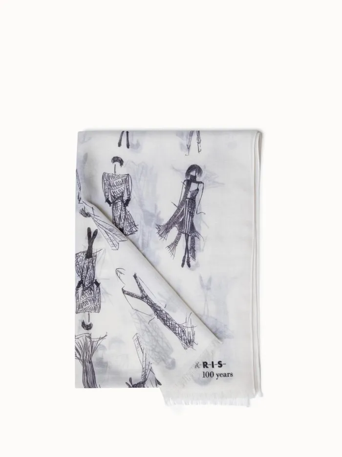Cashmere Silk Scarf With Croquis Print Whiteblack Women Akris Cashmere