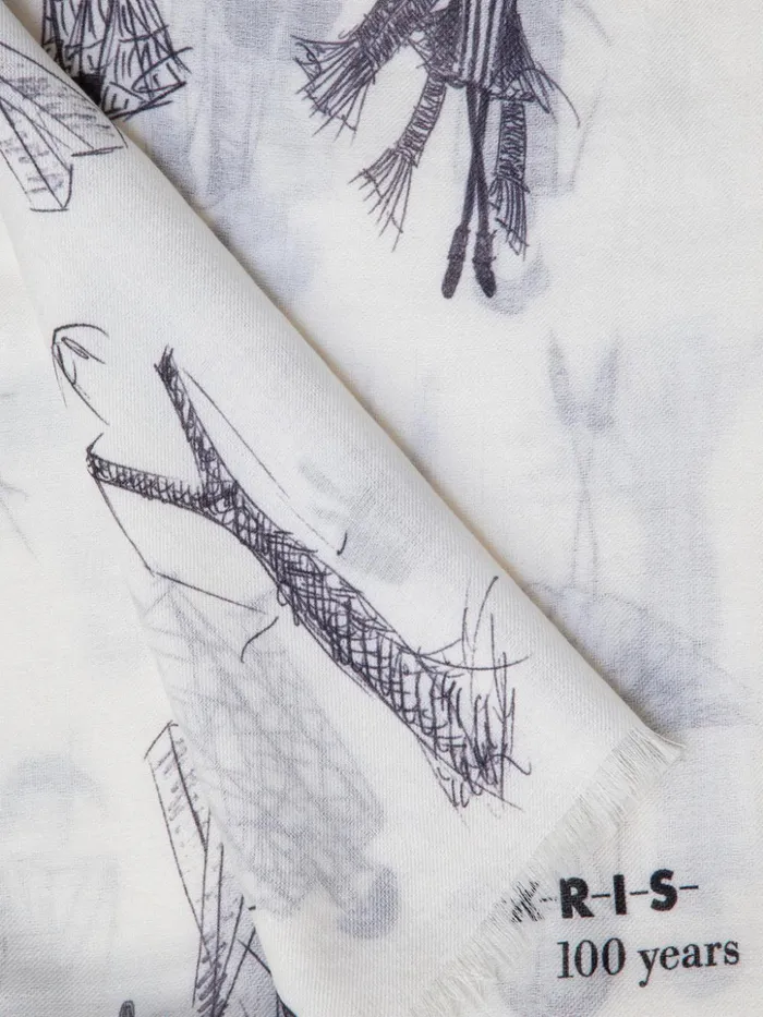Cashmere Silk Scarf With Croquis Print Whiteblack Women Akris Cashmere