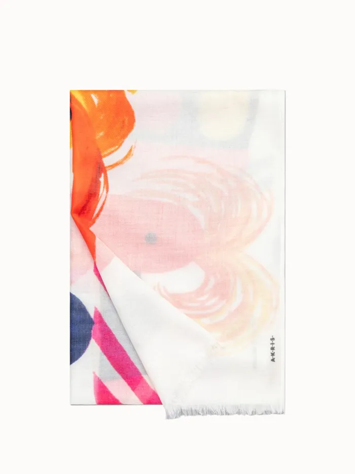 Cashmere Silk Scarf With Rooster Print Ecru Women Akris Cashmere