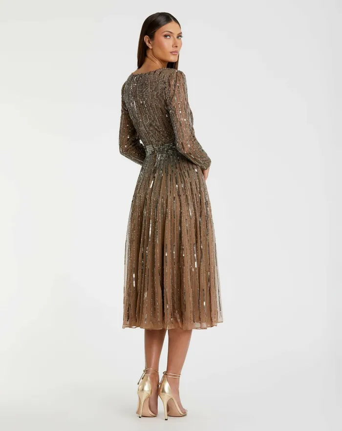 Cocktail Dresses Mac Duggal Women Brown Long Sleeve Tea Length Dress Dark Taupe Cocktail Dresses Mac Duggal Women Brown Long Sleeve Tea Length Dress Dark Taupe
