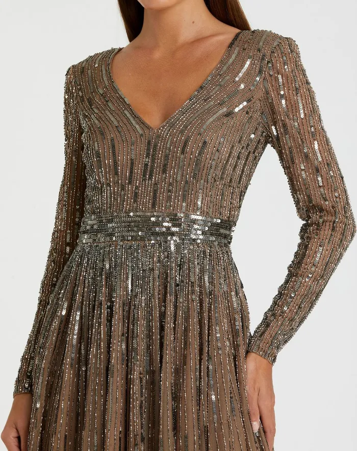 Cocktail Dresses Mac Duggal Women Brown Long Sleeve Tea Length Dress Dark Taupe Cocktail Dresses Mac Duggal Women Brown Long Sleeve Tea Length Dress Dark Taupe