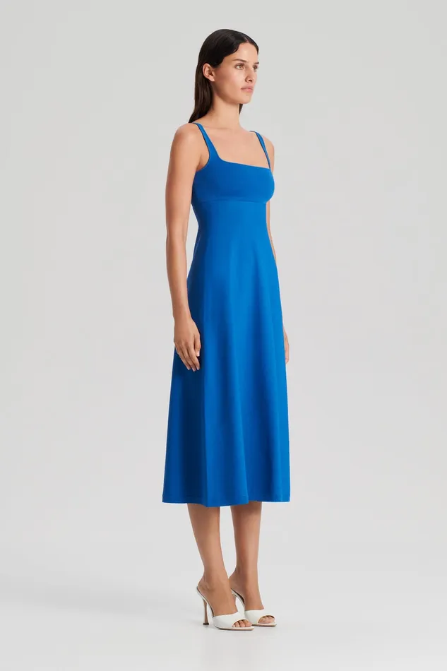 CREPE KNIT SQUARE NECK DRESS PRUSSIANBLUE Dresses Scanlan Theodore Women CREPE KNIT SQUARE NECK DRESS PRUSSIANBLUE Dresses Scanlan Theodore Women