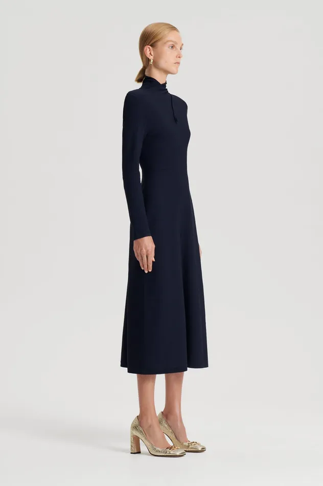 CREPE KNIT TURBAN TWIST DRESS NAVY Women Dresses Scanlan Theodore CREPE KNIT TURBAN TWIST DRESS NAVY Women Dresses Scanlan Theodore