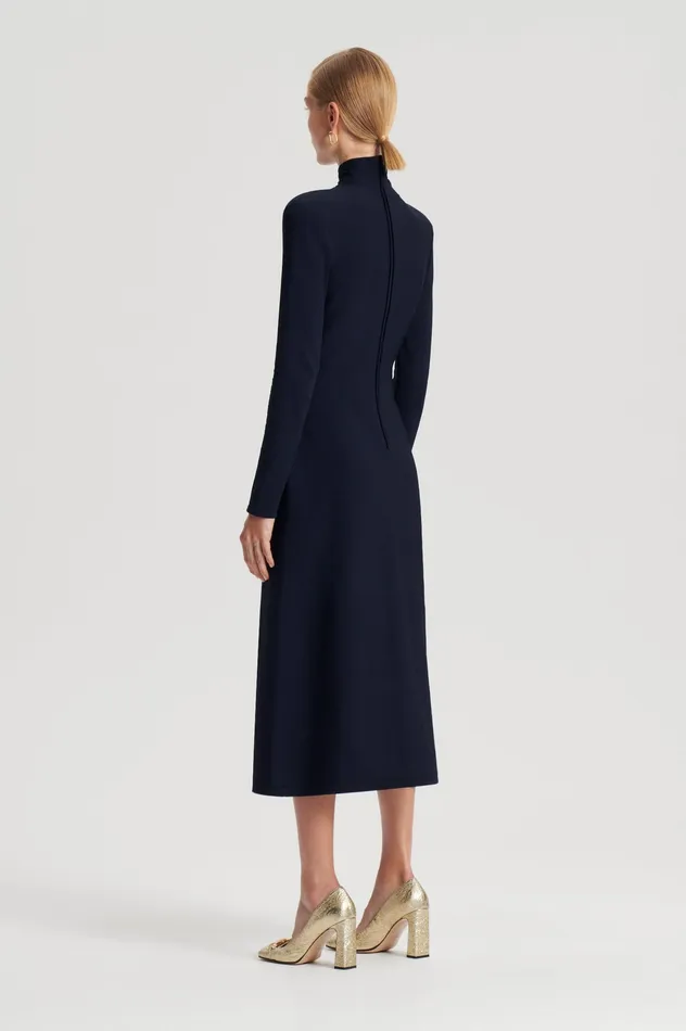 CREPE KNIT TURBAN TWIST DRESS NAVY Women Dresses Scanlan Theodore CREPE KNIT TURBAN TWIST DRESS NAVY Women Dresses Scanlan Theodore