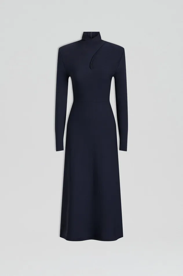 CREPE KNIT TURBAN TWIST DRESS NAVY Women Dresses Scanlan Theodore CREPE KNIT TURBAN TWIST DRESS NAVY Women Dresses Scanlan Theodore