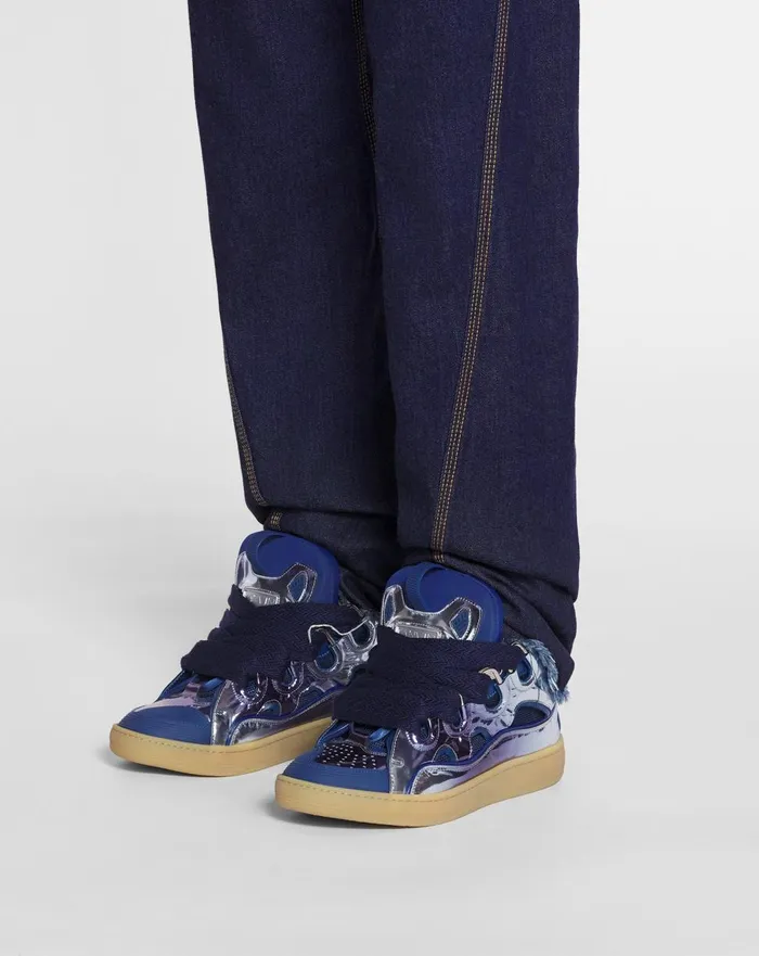 Curb Sneakers In Metallic Leather Cornflower Men Lanvin Sneakers Curb Sneakers In Metallic Leather Cornflower Men Lanvin Sneakers