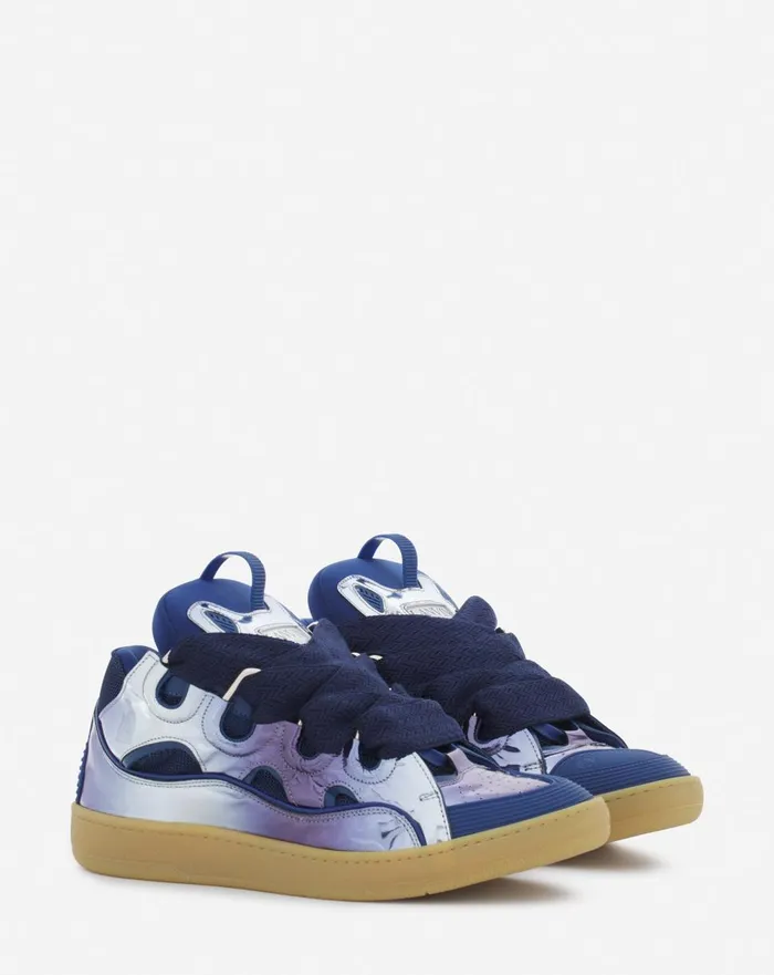 Curb Sneakers In Metallic Leather Cornflower Men Lanvin Sneakers Curb Sneakers In Metallic Leather Cornflower Men Lanvin Sneakers