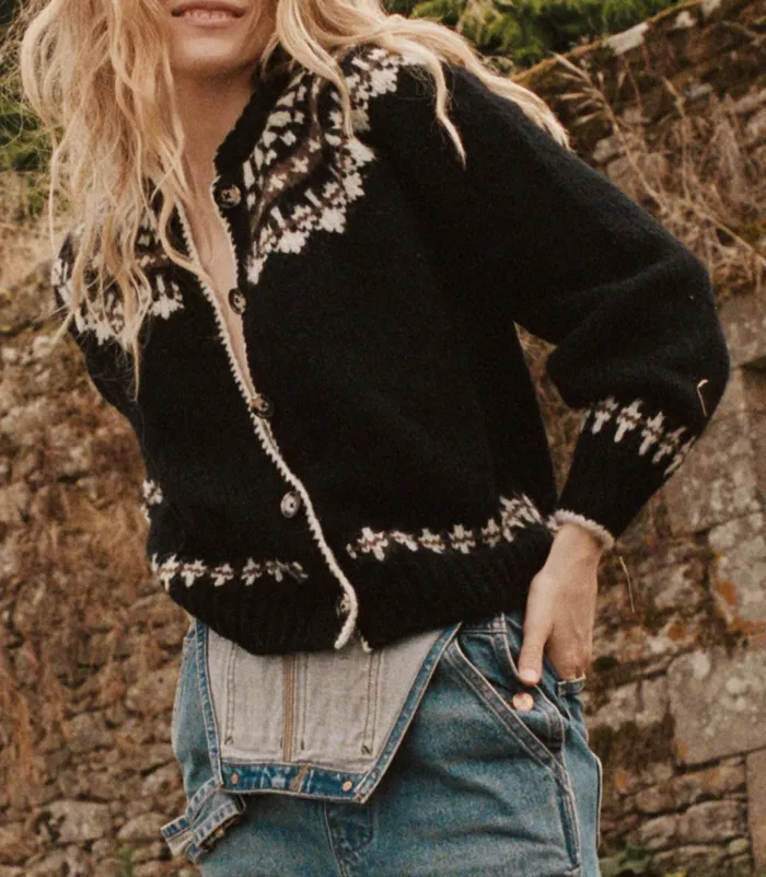 DEN Clarke Cardigan Olympia Black Fairisle Women Knitwear DEN Clarke Cardigan Olympia Black Fairisle Women Knitwear