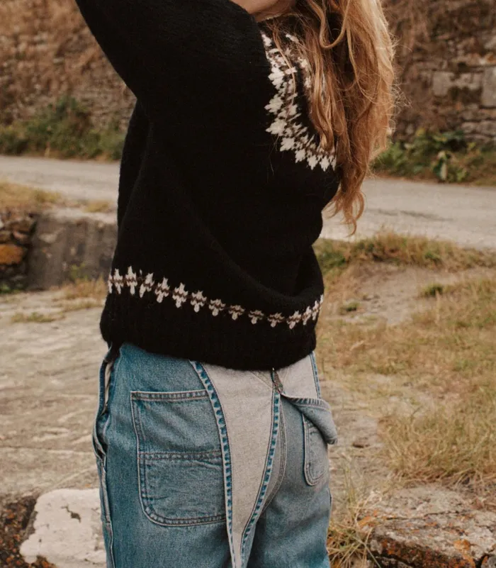 DEN Clarke Cardigan Olympia Black Fairisle Women Knitwear DEN Clarke Cardigan Olympia Black Fairisle Women Knitwear