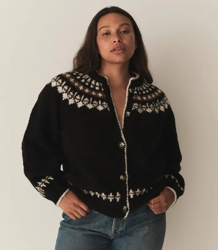 DEN Clarke Cardigan Olympia Black Fairisle Women Knitwear DEN Clarke Cardigan Olympia Black Fairisle Women Knitwear