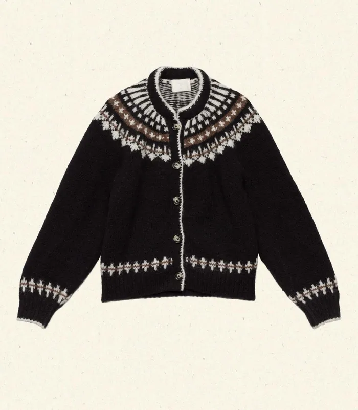 DEN Clarke Cardigan Olympia Black Fairisle Women Knitwear DEN Clarke Cardigan Olympia Black Fairisle Women Knitwear