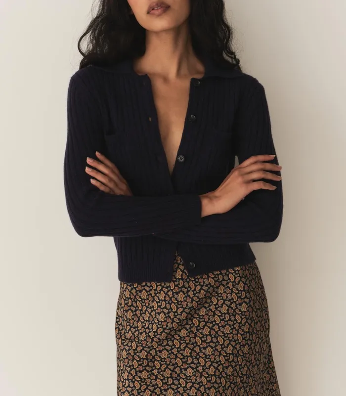 DEN Harrington Cardigan Navy Women Knitwear DEN Harrington Cardigan Navy Women Knitwear