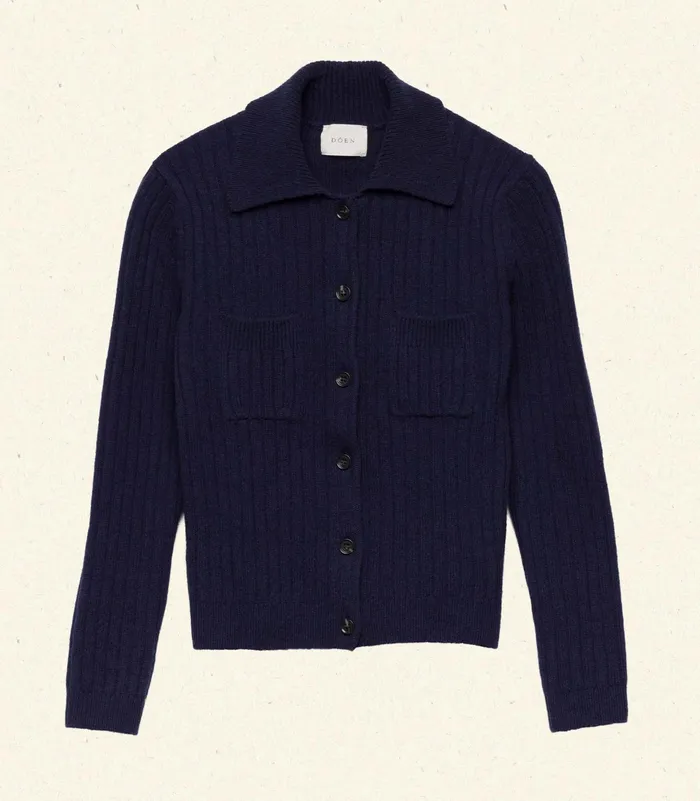 DEN Harrington Cardigan Navy Women Knitwear DEN Harrington Cardigan Navy Women Knitwear