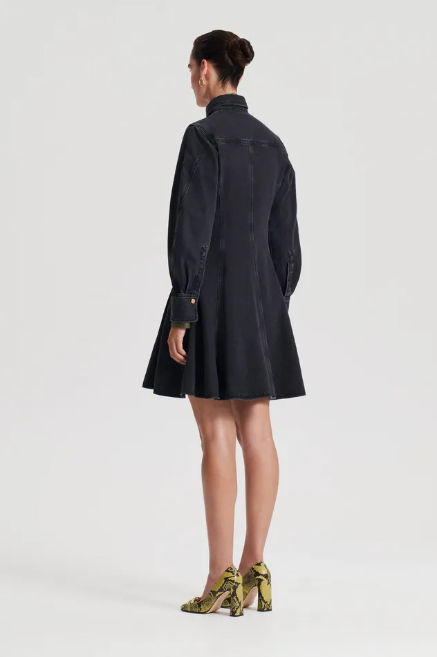 DENIM MINI DRESS WASHED BLACK G Dresses Scanlan Theodore Women DENIM MINI DRESS WASHED BLACK G Dresses Scanlan Theodore Women