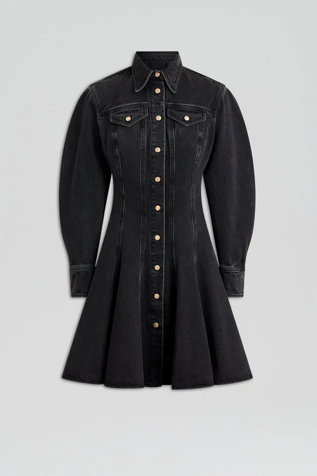 DENIM MINI DRESS WASHED BLACK G Dresses Scanlan Theodore Women DENIM MINI DRESS WASHED BLACK G Dresses Scanlan Theodore Women