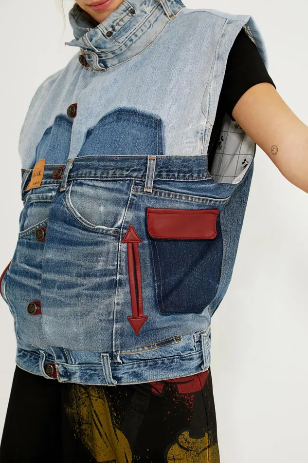 Desigual Mickey Mouse Icon Denim Vest 8211 Red Women Jackets