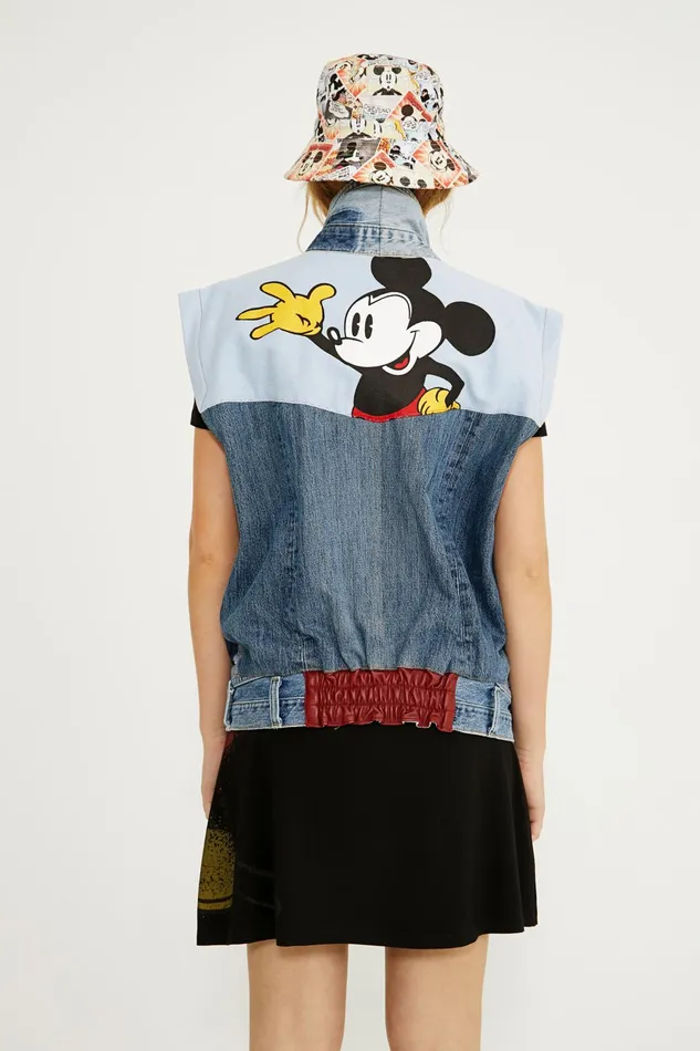 Desigual Mickey Mouse Icon Denim Vest 8211 Red Women Jackets