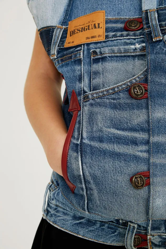 Desigual Mickey Mouse Icon Denim Vest 8211 Red Women Jackets
