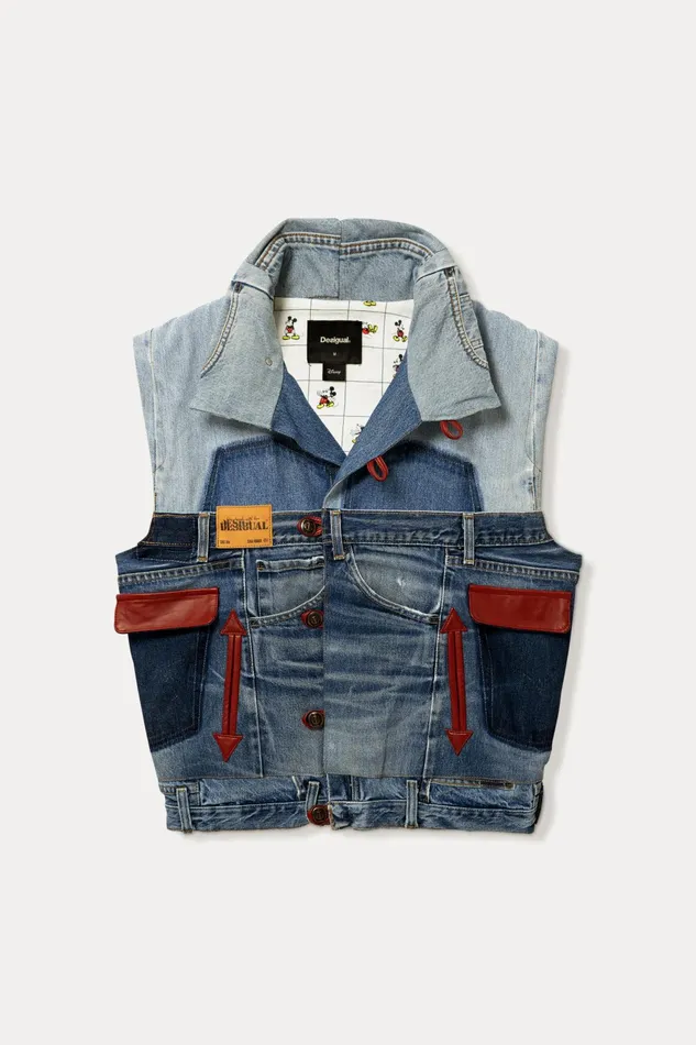 Desigual Mickey Mouse Icon Denim Vest 8211 Red Women Jackets