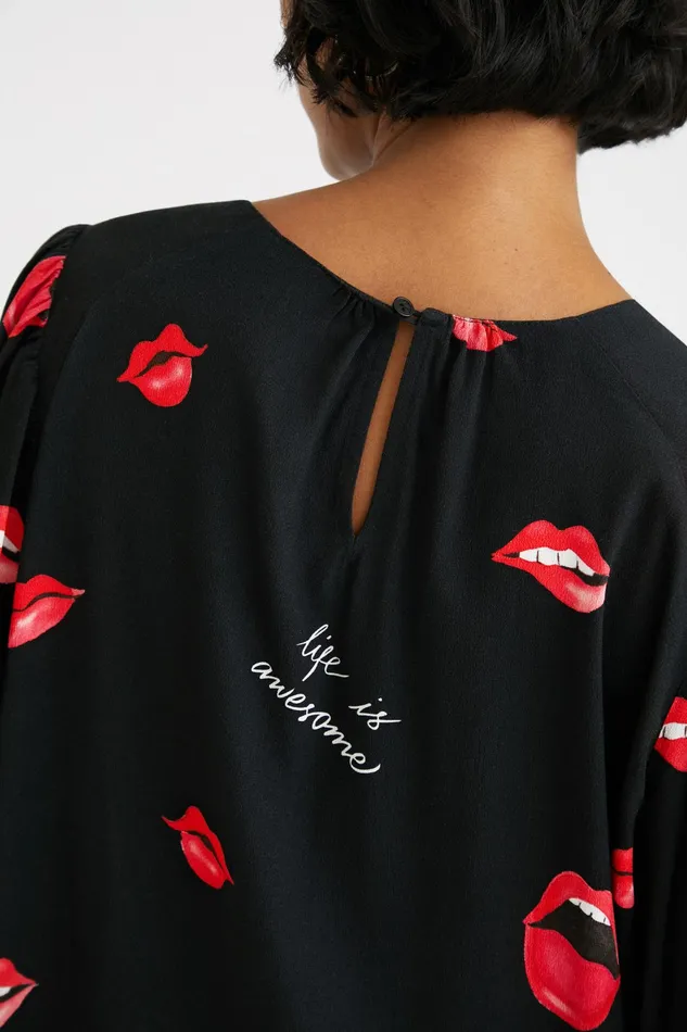 Desigual Sheer Blouse With Mouths Women Tops and Shirts