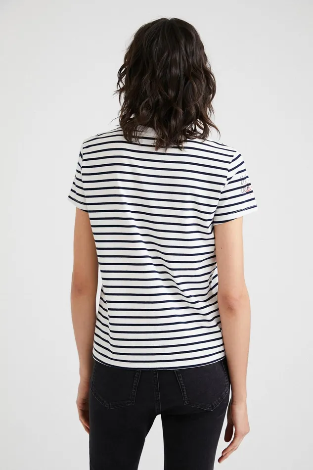 Desigual Striped Mickey Mouse Tshirt Women Tshirts