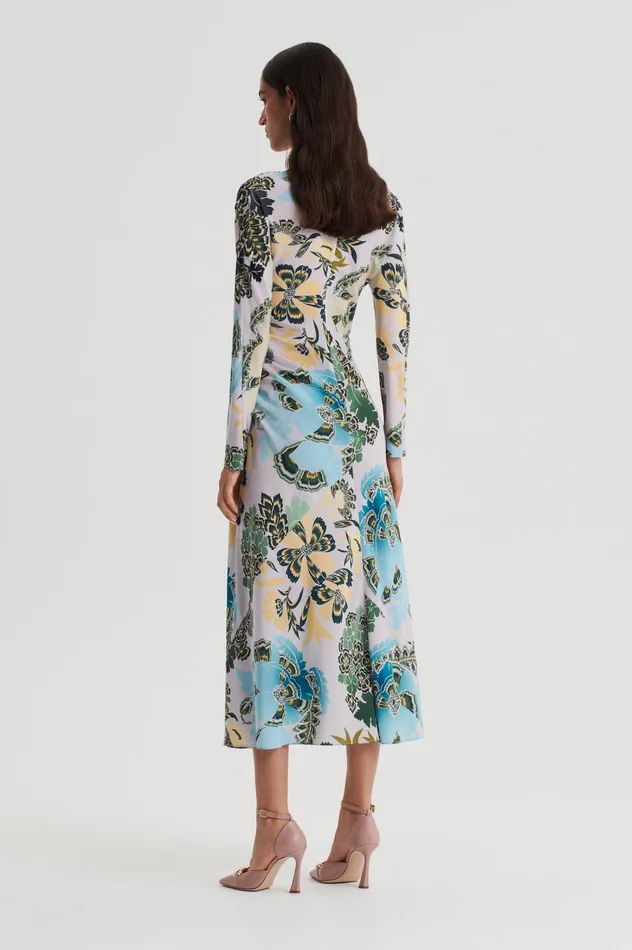 Dresses Scanlan Theodore Women SILK PRINT GATHER DRESS PALEGREY Dresses Scanlan Theodore Women SILK PRINT GATHER DRESS PALEGREY