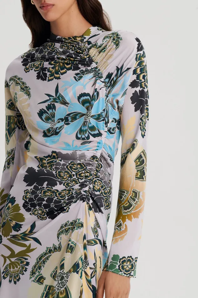 Dresses Scanlan Theodore Women SILK PRINT GATHER DRESS PALEGREY Dresses Scanlan Theodore Women SILK PRINT GATHER DRESS PALEGREY