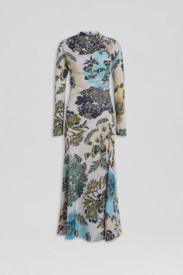 Dresses Scanlan Theodore Women SILK PRINT GATHER DRESS PALEGREY Dresses Scanlan Theodore Women SILK PRINT GATHER DRESS PALEGREY