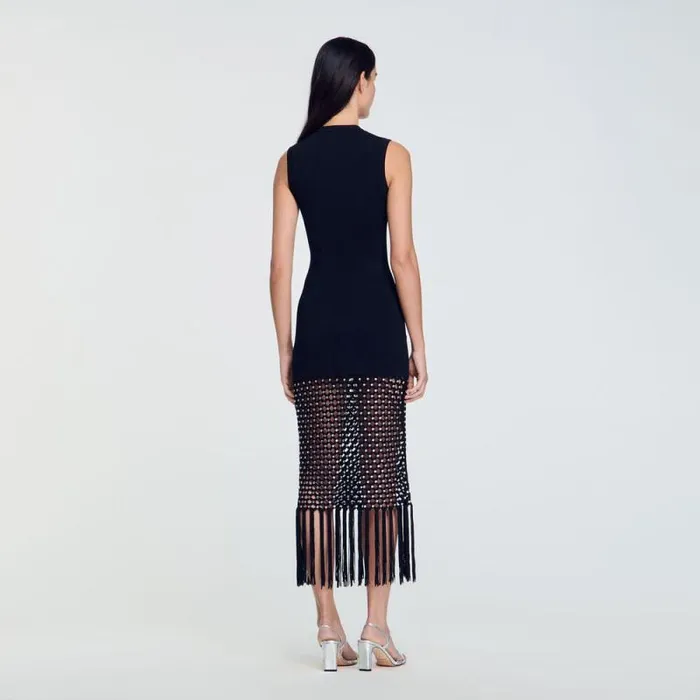 Dresses Women SANDRO Fringed Knit Dress Black