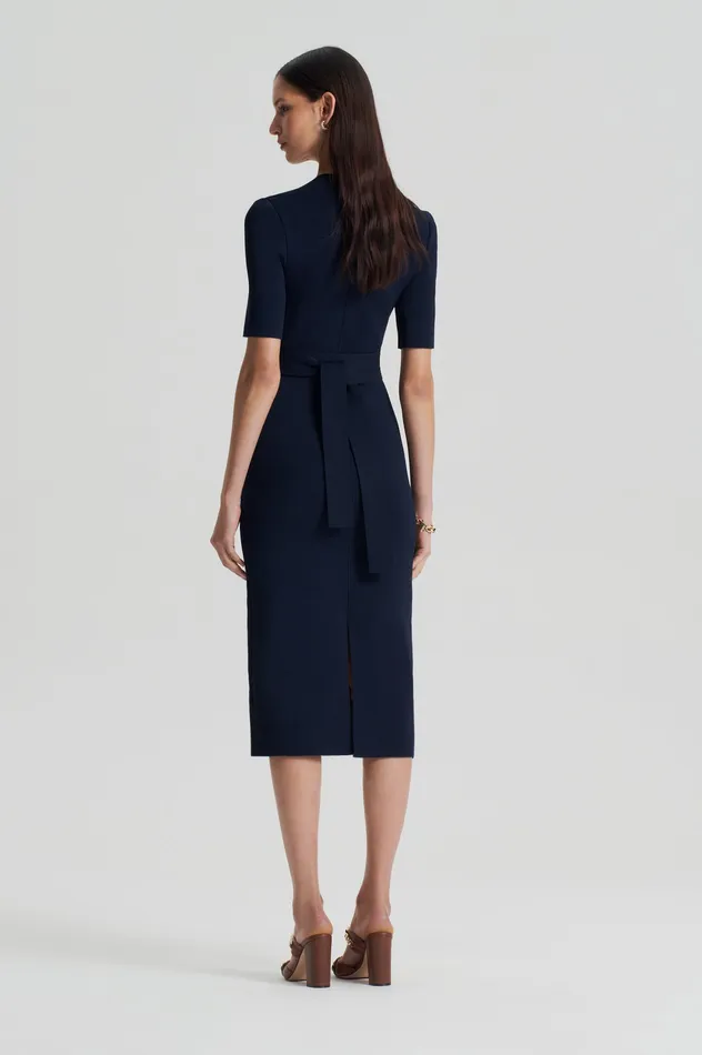 Dresses Women Scanlan Theodore CREPE KNIT V NECK DRESS NAVY