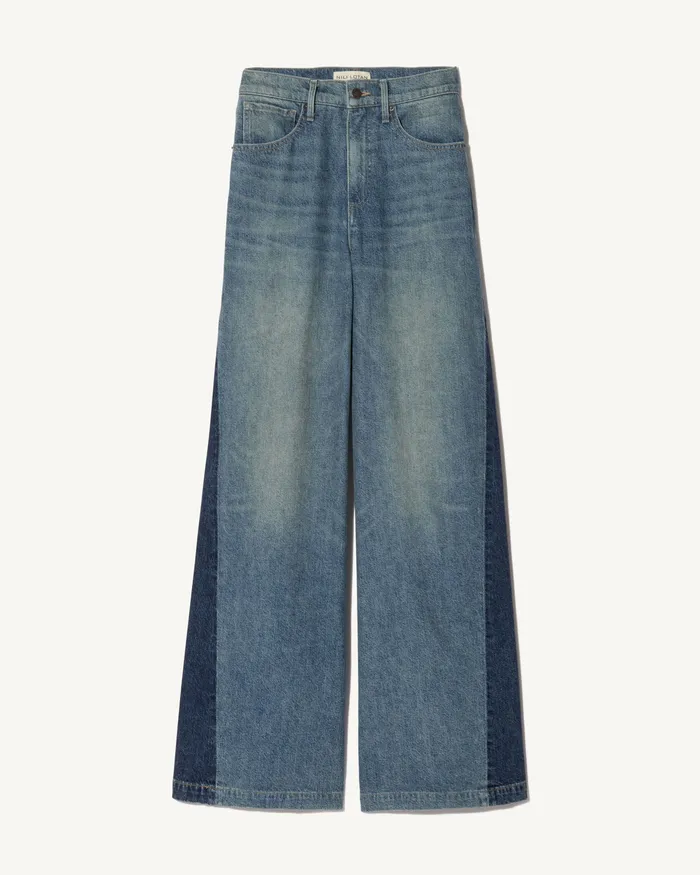 EBONY JEAN Blue Denim Patchwork Women Denim Nili Lotan