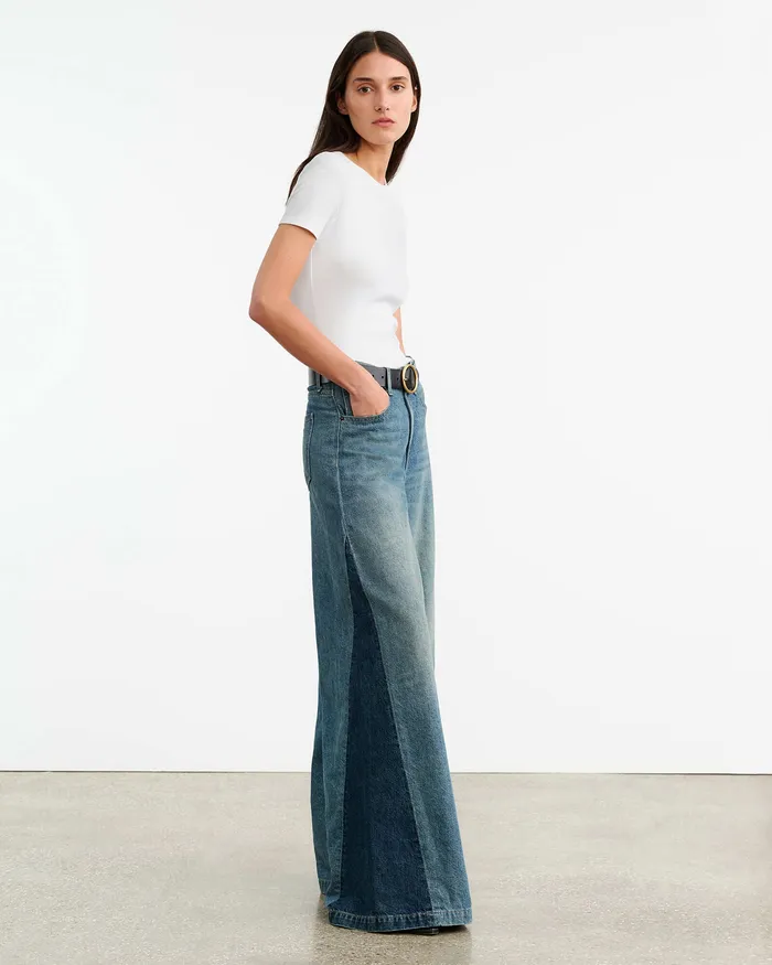 EBONY JEAN Blue Denim Patchwork Women Denim Nili Lotan