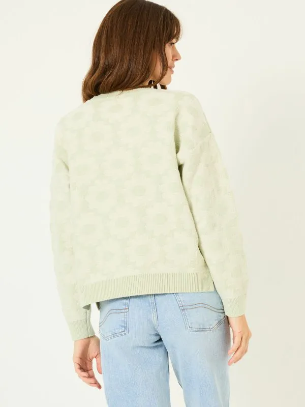 Fat Face Knitwear Women Light Green Floral Knitted Jumper