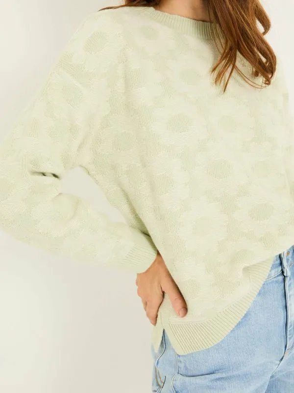 Fat Face Knitwear Women Light Green Floral Knitted Jumper