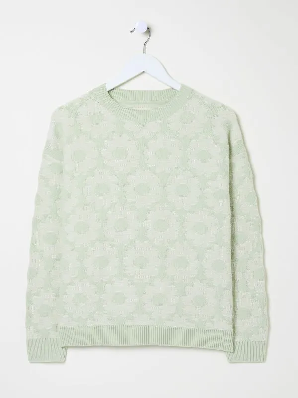 Fat Face Knitwear Women Light Green Floral Knitted Jumper