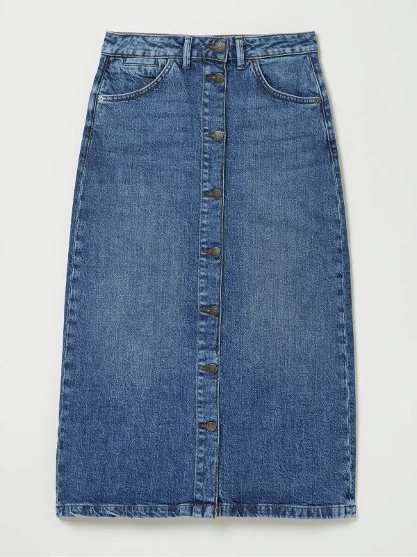 Fat Face Skirts Women Darna Blue Denim Midi Skirt