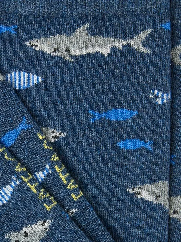 Fat Face Socks Men Blue Navy Shark Socks