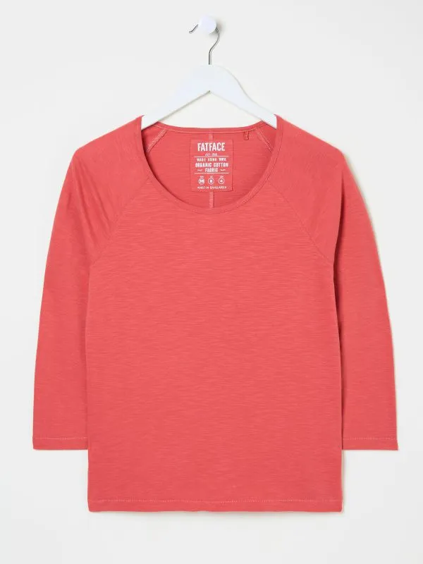 Fat Face Tops and TShirts Women Ava Dark Pink 100 Organic Cotton 34 Sleeve TShirt Fat Face Tops and TShirts Women Ava Dark Pink 100 Organic Cotton 34 Sleeve TShirt
