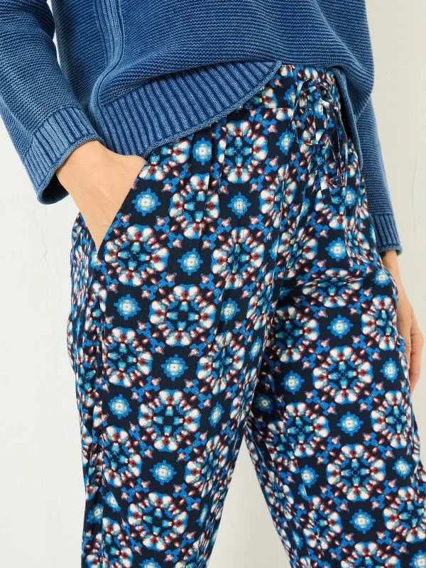 Fat Face Trousers and Leggings Women Lyme Blue Batik Geo Cuffed Jogger