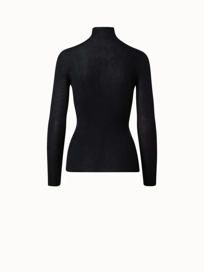 Fine Rib Pullover From Cashmere Silk With Mock Neck Black Women Akris Cashmere