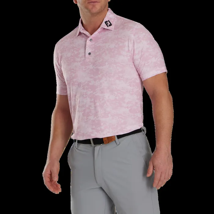 FootJoy Shirts Men Athletic Fit Cloud Camo Lisle 8211 FJ Tour Collar Pink