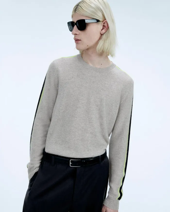 From Future Cashmere Sweaters Men Striped Crewneck Sweater Light Heather Gray